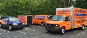 Water Damage and Mold Removal Fleet At Commercial Job Site